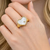 Oro Laminado Multi Stone Ring, Gold Filled Style Heart Design, with Ivory Mother of Pearl and White Cubic Zirconia, Polished, Golden Finish, 01.447.0002 (One size fits all)