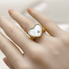 Oro Laminado Multi Stone Ring, Gold Filled Style Heart Design, with Ivory Mother of Pearl and White Cubic Zirconia, Polished, Golden Finish, 01.447.0002 (One size fits all)