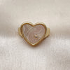 Oro Laminado Multi Stone Ring, Gold Filled Style Heart Design, with Ivory Mother of Pearl and White Cubic Zirconia, Polished, Golden Finish, 01.447.0002 (One size fits all)