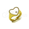 Oro Laminado Multi Stone Ring, Gold Filled Style Heart Design, with Ivory Mother of Pearl and White Cubic Zirconia, Polished, Golden Finish, 01.447.0002 (One size fits all)