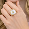 Oro Laminado Multi Stone Ring, Gold Filled Style Cluster Design, with Ivory Mother of Pearl and White Cubic Zirconia, Polished, Golden Finish, 01.447.0003 (One size fits all)