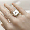 Oro Laminado Multi Stone Ring, Gold Filled Style Cluster Design, with Ivory Mother of Pearl and White Cubic Zirconia, Polished, Golden Finish, 01.447.0003 (One size fits all)