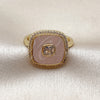 Oro Laminado Multi Stone Ring, Gold Filled Style Cluster Design, with Ivory Mother of Pearl and White Cubic Zirconia, Polished, Golden Finish, 01.447.0003 (One size fits all)