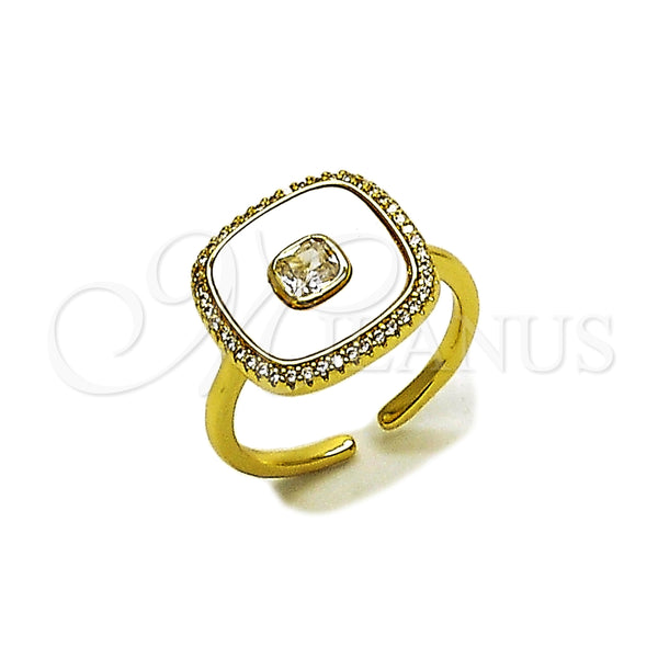Oro Laminado Multi Stone Ring, Gold Filled Style Cluster Design, with Ivory Mother of Pearl and White Cubic Zirconia, Polished, Golden Finish, 01.447.0003 (One size fits all)
