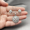 Rhodium Gold Filled Earring and Pendant Adult Set, Flower Design, with White Cubic Zirconia, Polished, Rhodium Finish, 10.448.0002