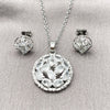 Rhodium Gold Filled Earring and Pendant Adult Set, Flower Design, with White Cubic Zirconia, Polished, Rhodium Finish, 10.448.0002