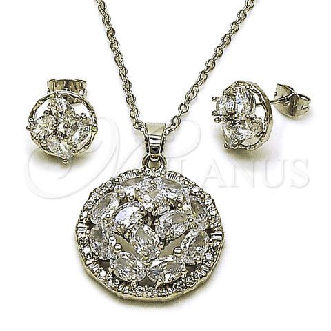 Rhodium Gold Filled Earring and Pendant Adult Set, Flower Design, with White Cubic Zirconia, Polished, Rhodium Finish, 10.448.0002