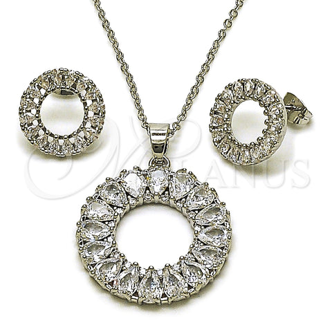 Rhodium Gold Filled Earring and Pendant Adult Set, Teardrop Design, with White Cubic Zirconia, Polished, Rhodium Finish, 10.448.0003