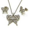 Rhodium Gold Filled Earring and Pendant Adult Set, Butterfly and Baguette Design, with White Cubic Zirconia and White Micro Pave, Polished, Rhodium Finish, 10.448.0004