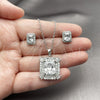 Rhodium Gold Filled Earring and Pendant Adult Set, Cluster and Baguette Design, with White Cubic Zirconia, Polished, Rhodium Finish, 10.448.0007