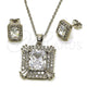 Rhodium Gold Filled Earring and Pendant Adult Set, Cluster and Baguette Design, with White Cubic Zirconia, Polished, Rhodium Finish, 10.448.0007