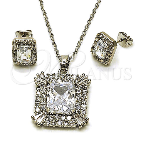 Rhodium Gold Filled Earring and Pendant Adult Set, Cluster and Baguette Design, with White Cubic Zirconia, Polished, Rhodium Finish, 10.448.0007