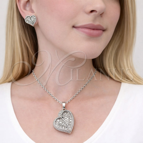 White Gold Filled Ring — Earring and Pendant Adult Set Heart and Cluster — alternate product view — SKU 164320 | Oro Laminado Blanco anillo — Earring and Pendant Adult Set corazón and Cluster — SKU 164320