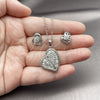 Rhodium Gold Filled Earring and Pendant Adult Set, Heart and Cluster Design, with White Cubic Zirconia, Polished, Rhodium Finish, 10.448.0009
