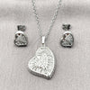 Rhodium Gold Filled Earring and Pendant Adult Set, Heart and Cluster Design, with White Cubic Zirconia, Polished, Rhodium Finish, 10.448.0009