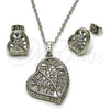Rhodium Gold Filled Earring and Pendant Adult Set, Heart and Cluster Design, with White Cubic Zirconia, Polished, Rhodium Finish, 10.448.0009