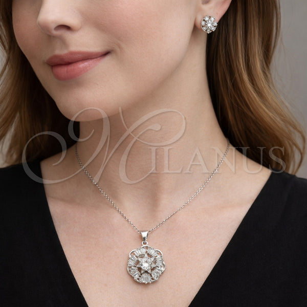 White Gold Filled Ring — Earring and Pendant Adult Set Flower and Baguette — alternate product view — SKU 164321 | Oro Laminado Blanco anillo — Earring and Pendant Adult Set flor and Baguette — SKU 164321