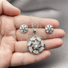Rhodium Gold Filled Earring and Pendant Adult Set, Flower and Baguette Design, with White Cubic Zirconia, Polished, Rhodium Finish, 10.448.0010