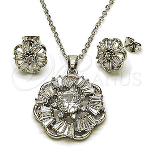 White Gold Filled Ring — Earring and Pendant Adult Set Flower and Baguette — main product view — SKU 164321 | Oro Laminado Blanco anillo — Earring and Pendant Adult Set flor and Baguette — SKU 164321