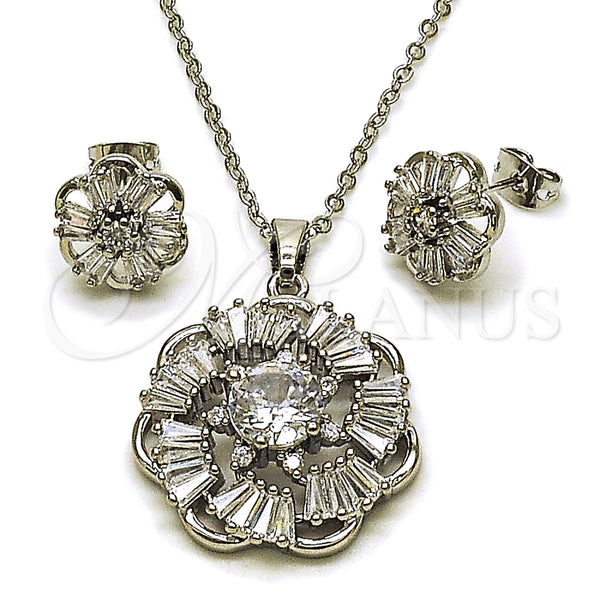 White Gold Filled Ring — Earring and Pendant Adult Set Flower and Baguette — main product view — SKU 164321 | Oro Laminado Blanco anillo — Earring and Pendant Adult Set flor and Baguette — SKU 164321