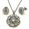 Rhodium Gold Filled Earring and Pendant Adult Set, Flower and Baguette Design, with White Cubic Zirconia, Polished, Rhodium Finish, 10.448.0010