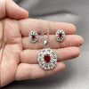 Rhodium Gold Filled Earring and Pendant Adult Set, Cluster and Baguette Design, with Garnet and White Cubic Zirconia, Polished, Rhodium Finish, 10.448.0011