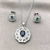 Rhodium Gold Filled Earring and Pendant Adult Set, Cluster and Baguette Design, with Sapphire Blue and White Cubic Zirconia, Polished, Rhodium Finish, 10.448.0011.1