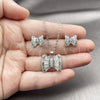 Rhodium Gold Filled Earring and Pendant Adult Set, Bow and Baguette Design, with White Cubic Zirconia and White Micro Pave, Polished, Rhodium Finish, 10.448.0013