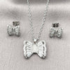 Rhodium Gold Filled Earring and Pendant Adult Set, Bow and Baguette Design, with White Cubic Zirconia and White Micro Pave, Polished, Rhodium Finish, 10.448.0013