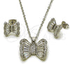 Rhodium Gold Filled Earring and Pendant Adult Set, Bow and Baguette Design, with White Cubic Zirconia and White Micro Pave, Polished, Rhodium Finish, 10.448.0013