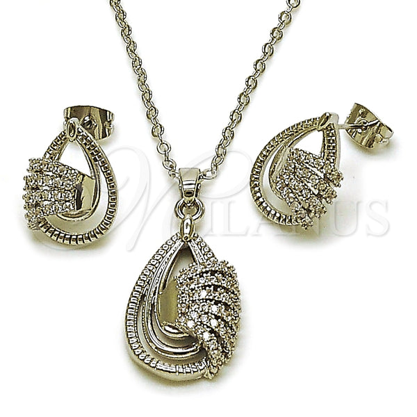 Rhodium Gold Filled Earring and Pendant Adult Set, Teardrop Design, with White Cubic Zirconia, Polished, Rhodium Finish, 10.448.0017
