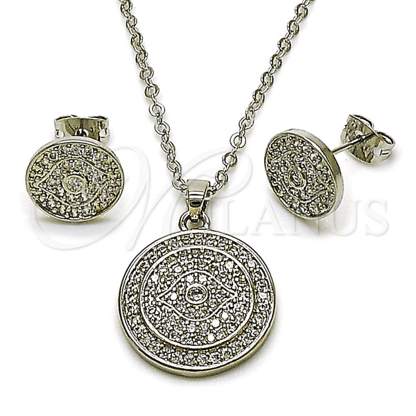 Oro Laminado Earring and Pendant Adult Set, Gold Filled Style Cluster Design, with White Cubic Zirconia, Polished, Golden Finish, 10.448.0018
