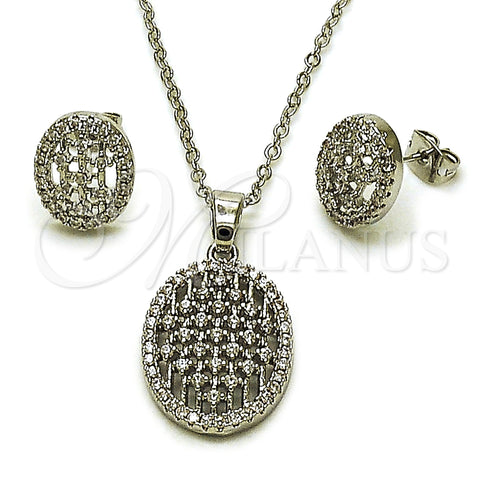 Rhodium Gold Filled Earring and Pendant Adult Set, with White Cubic Zirconia, Polished, Rhodium Finish, 10.448.0020