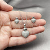 Rhodium Gold Filled Earring and Pendant Adult Set, Heart Design, with White Cubic Zirconia, Polished, Rhodium Finish, 10.448.0021