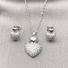 Rhodium Gold Filled Earring and Pendant Adult Set, Heart Design, with White Cubic Zirconia, Polished, Rhodium Finish, 10.448.0021