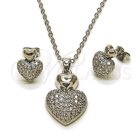 Rhodium Gold Filled Earring and Pendant Adult Set, Heart Design, with White Cubic Zirconia, Polished, Rhodium Finish, 10.448.0021