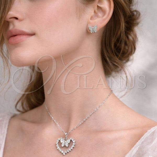 White Gold Filled Ring — Earring and Pendant Adult Set Heart and Butterfly — alternate product view — SKU 164334 | Oro Laminado Blanco anillo — Earring and Pendant Adult Set corazón and Butterfly — SKU 164334