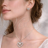 Rhodium Gold Filled Earring and Pendant Adult Set, Heart and Butterfly Design, with White Cubic Zirconia, Polished, Rhodium Finish, 10.448.0022