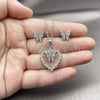 Rhodium Gold Filled Earring and Pendant Adult Set, Heart and Butterfly Design, with White Cubic Zirconia, Polished, Rhodium Finish, 10.448.0022