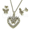 Rhodium Gold Filled Earring and Pendant Adult Set, Heart and Butterfly Design, with White Cubic Zirconia, Polished, Rhodium Finish, 10.448.0022
