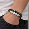Stainless Steel Fancy Bracelet, Cross and Ball Design, Black Leather Finish, Steel Finish, 03.449.0002.09 (21 MM Thickness, 9 Inches Length)