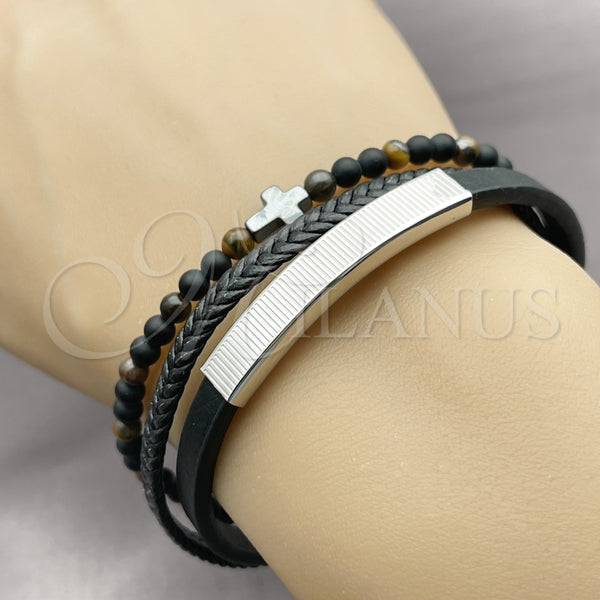 Stainless Steel Bracelet — Fancy Bracelet Cross and Ball Design Black Leather — alternate product view — SKU 164336 | Acero Inoxidable brazalete — elegante Bracelet cruz and Ball diseño negro Leather — SKU 164336