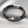 Stainless Steel Fancy Bracelet, Cross and Ball Design, Black Leather Finish, Steel Finish, 03.449.0002.09 (21 MM Thickness, 9 Inches Length)