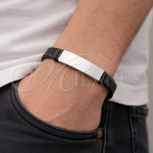 Stainless Steel Bracelet — ID Bracelet Black Leather 03. 15 MM Thickness — alternate product view — SKU 164337 | Acero Inoxidable brazalete — ID Bracelet negro Leather 03. 15 MM Thickness — SKU 164337
