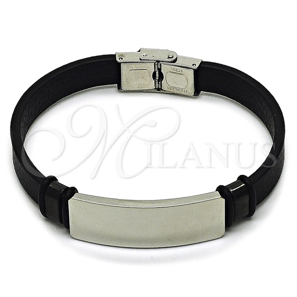 Stainless Steel Bracelet — ID Bracelet Black Leather 03. 15 MM Thickness — main product view — SKU 164337 | Acero Inoxidable brazalete — ID Bracelet negro Leather 03. 15 MM Thickness — SKU 164337