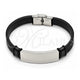 Stainless Steel ID Bracelet, Black Leather Finish, Steel Finish, 03.449.0003.09 (15 MM Thickness, 9 Inches Length)