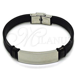 Stainless Steel Bracelet — ID Bracelet Black Leather 03. 15 MM Thickness — main product view — SKU 164337 | Acero Inoxidable brazalete — ID Bracelet negro Leather 03. 15 MM Thickness — SKU 164337