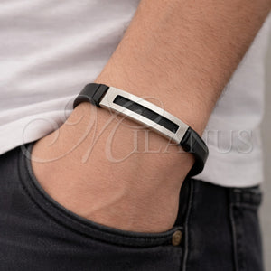 Stainless Steel Bracelet — ID Bracelet Black Leather 03. 12 MM Thickness — main product view — SKU 164338 | Acero Inoxidable brazalete — ID Bracelet negro Leather 03. 12 MM Thickness — SKU 164338