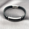 Stainless Steel Bracelet — ID Bracelet Black Leather 03. 12 MM Thickness — alternate product view — SKU 164338 | Acero Inoxidable brazalete — ID Bracelet negro Leather 03. 12 MM Thickness — SKU 164338