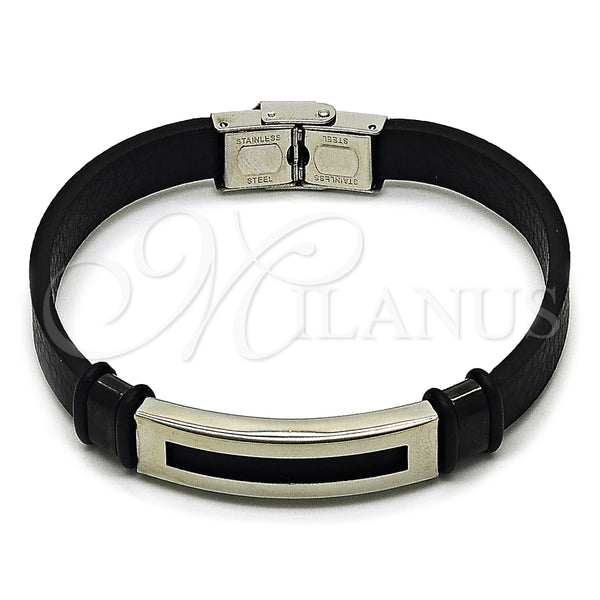 Stainless Steel Bracelet — ID Bracelet Black Leather 03. 12 MM Thickness — alternate product view — SKU 164338 | Acero Inoxidable brazalete — ID Bracelet negro Leather 03. 12 MM Thickness — SKU 164338